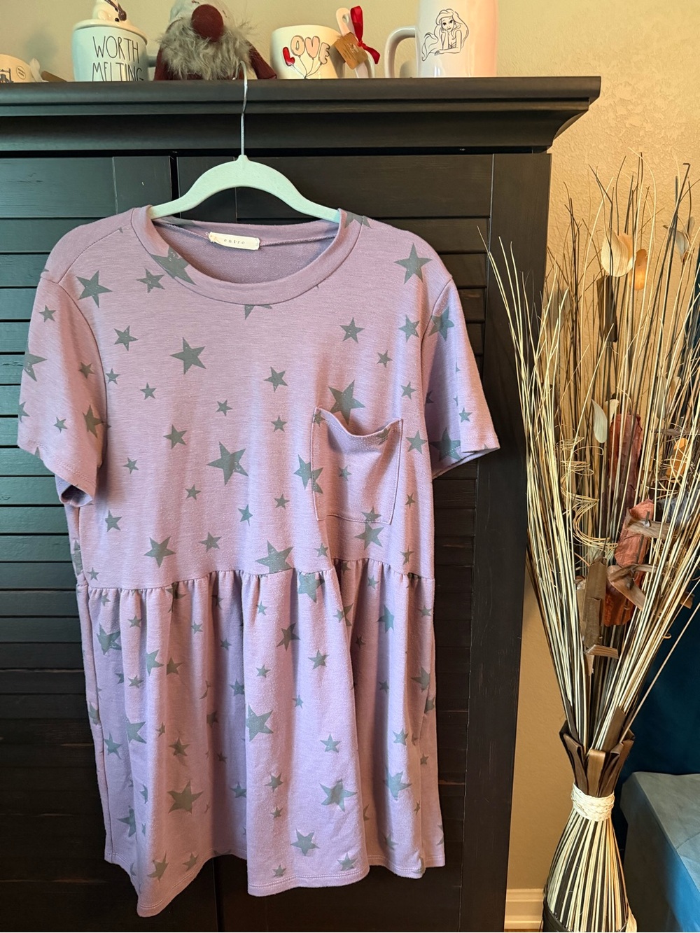 entro Lavender Star Print Short Sleeve Babydoll Dress